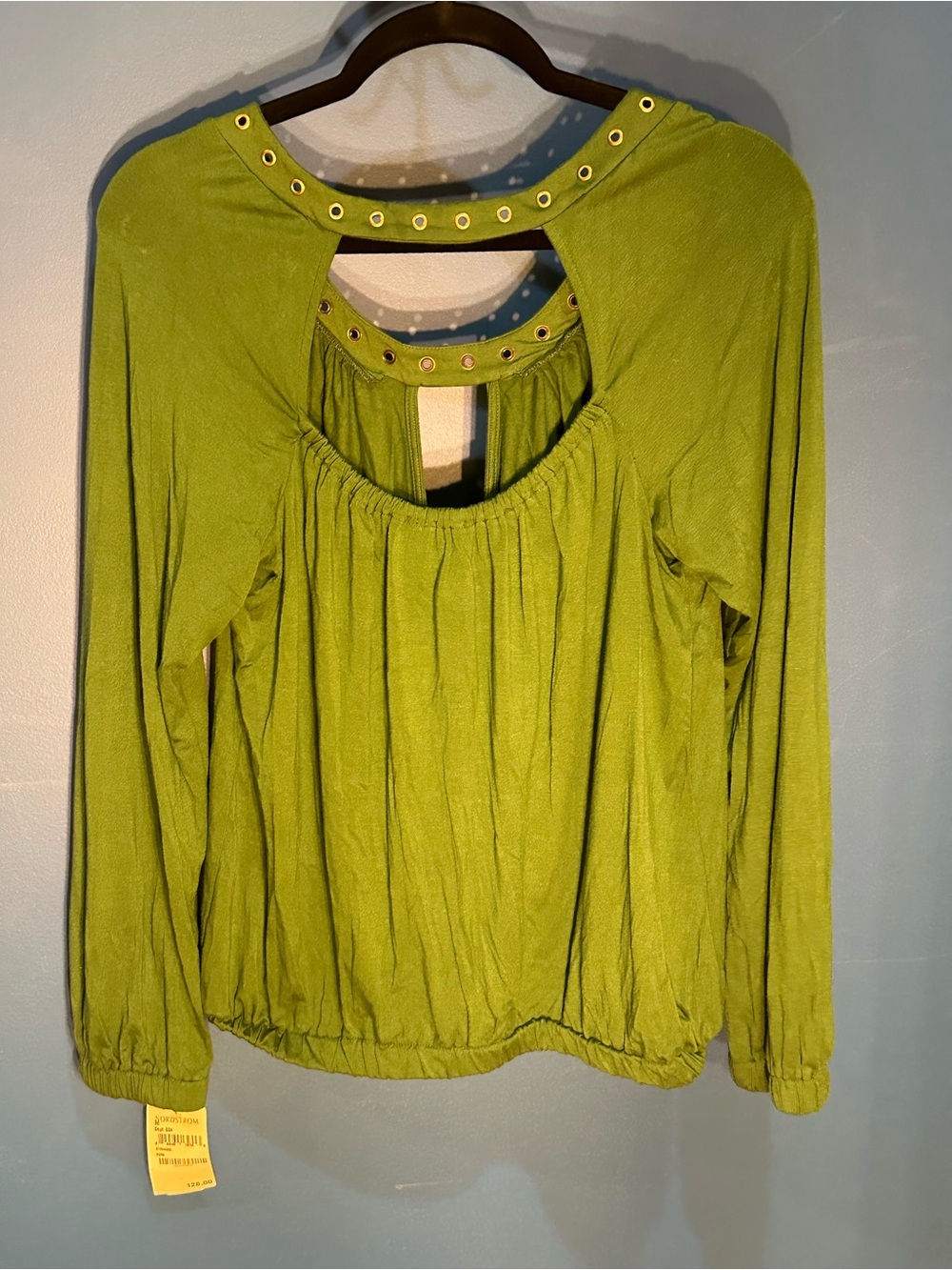 Nordstrom Olive Green Long Sleeve Keyhole Grommet Top
